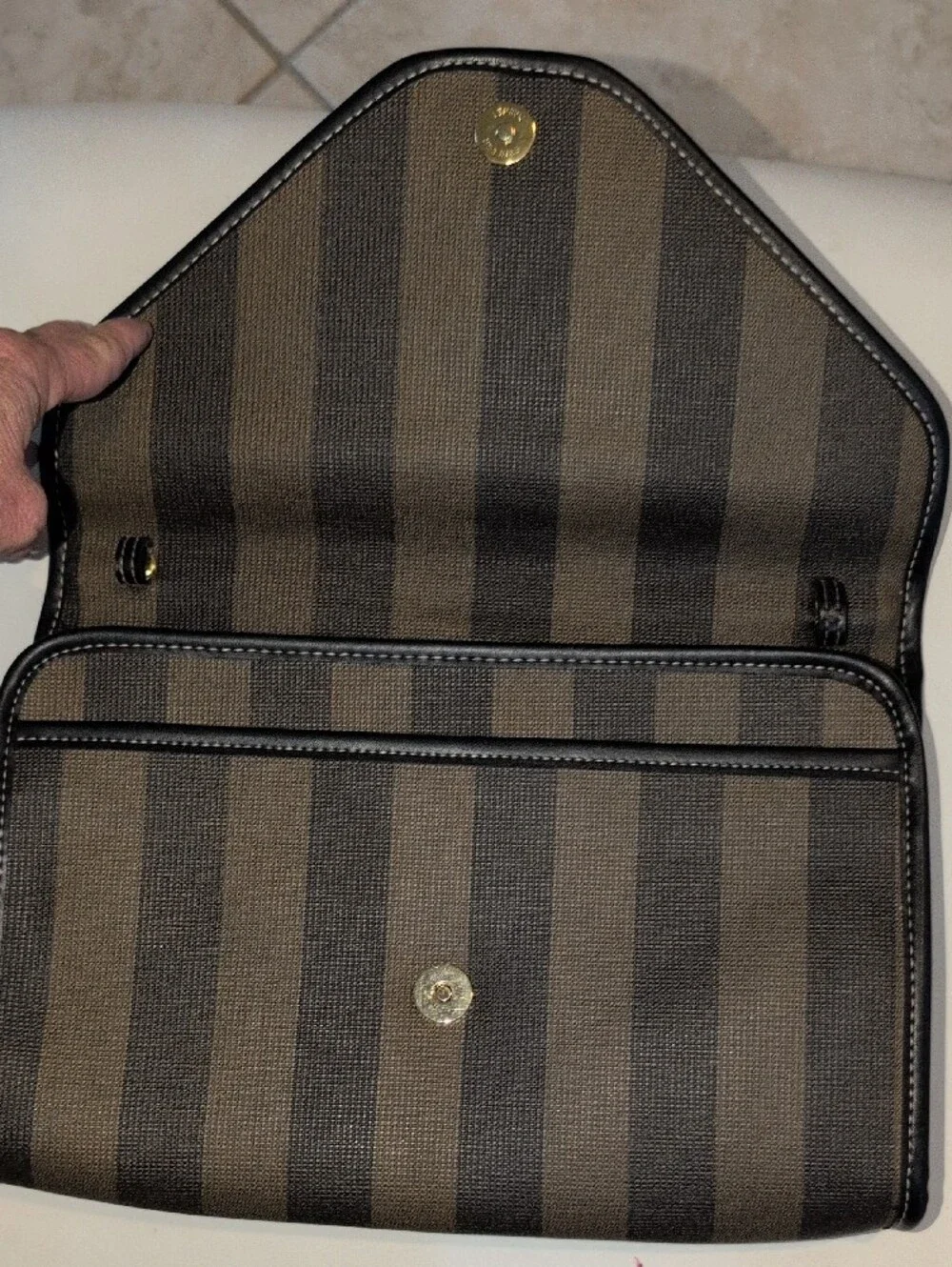 Striped FASHION Envelope Clutch in Black and Brown Stripes